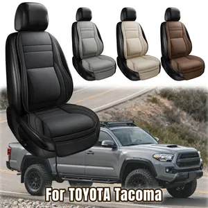 For TOYOTA Tacoma Car 2 Front Seat Covers Set, Waterproof Breathable 5 Layer Napa Leather, 2 Piece Car Truck Pickup Seat Protector Sit Cushion Pad Mat with Storage Bag, Comfortable Ergonomic Dual Support for Waist & Legs Pillow