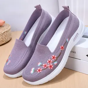 Autumn new style fashionable, comfortable and breathable embroidered women's flying weave sports single shoes