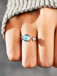 1 PC Fashion Cubic Zirconia & Faux Moonstone Ring For Women For Wedding Engagement Party Jewelry Valentine's Day Gift