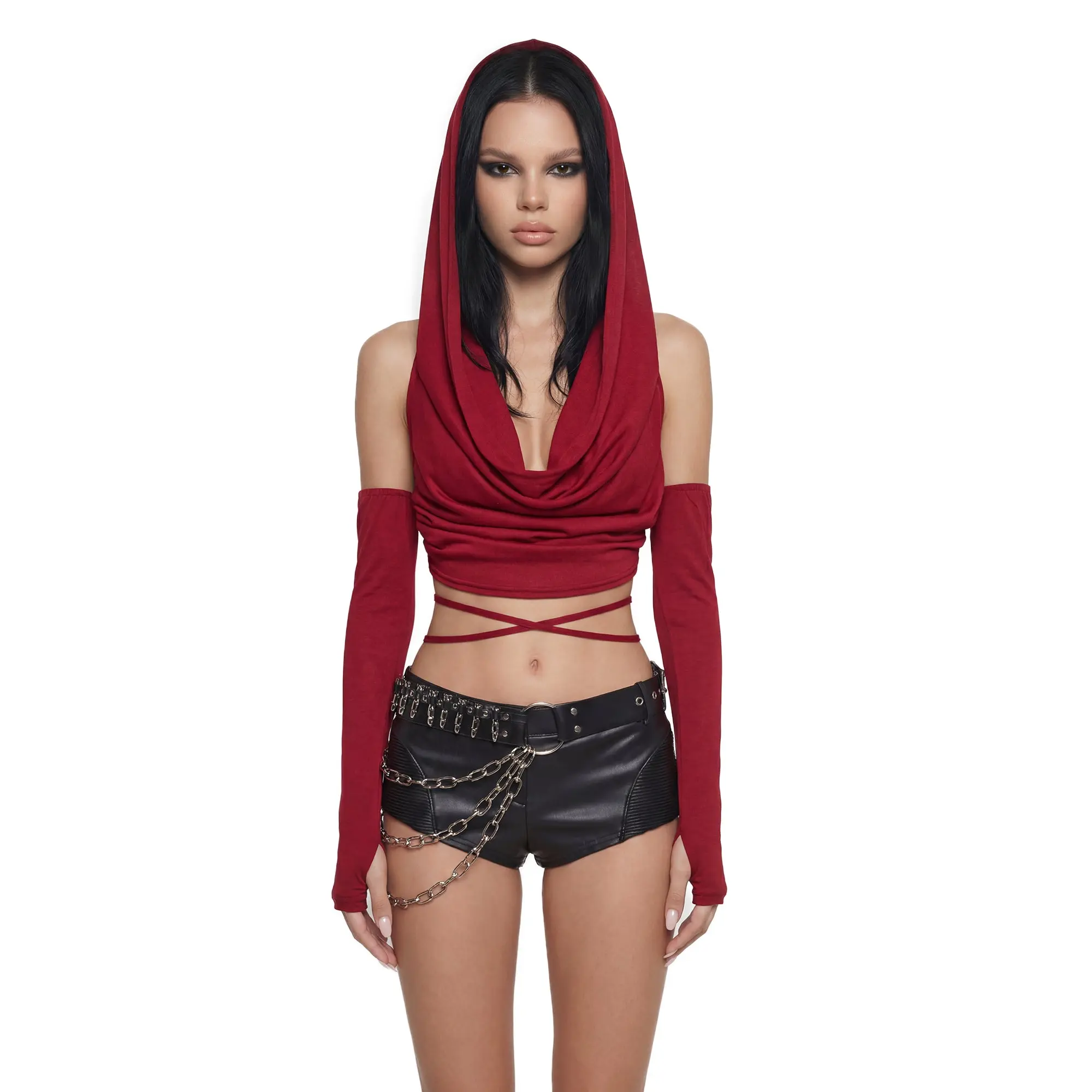 Woman in Red Hooded Top