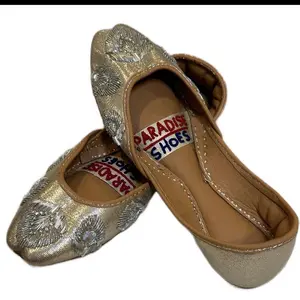 Indian Traditional Flats for Women Dressy Comfortable - Phulkari Khussa and shoes ,Handmade Punjabi Jutti Ethnic Moajris for Casual & Festive Occasions