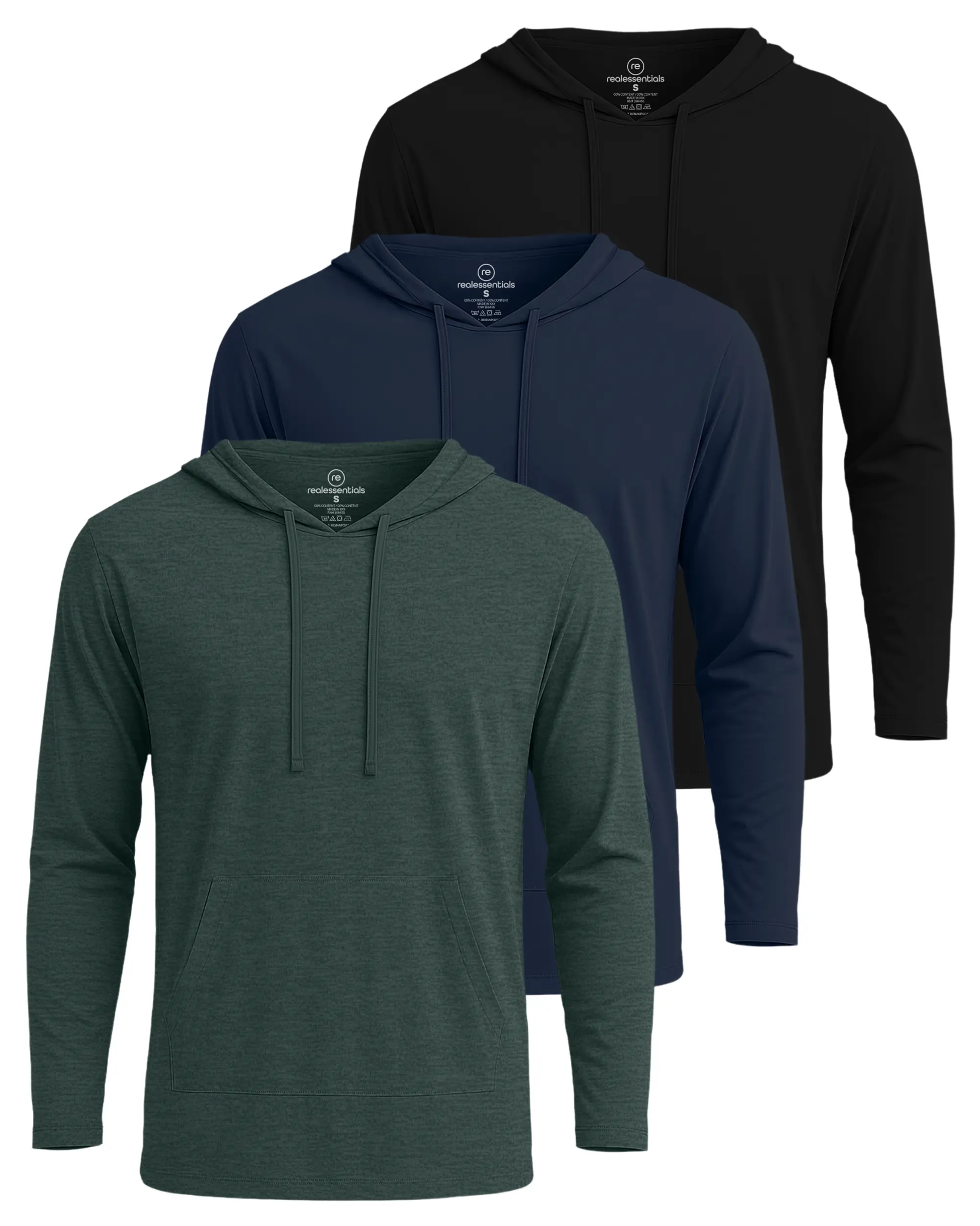3 Pack Men's Cotton Hoodies Long Sleeve Workout Casual Pullover Sweatshirt