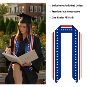 Patriotic Graduation Stole - American Flag Design for Commencement Ceremonies，American Flag Graduation Stole，cords for graduation,Stole Print Sash for Study Abroad International Students Class of 2026 Silky SatinCapeShawl Set 2026