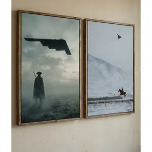 B-2 Stealth Bomber Concept Poster: Vintage Western Cowboy and American Revolutionary War Canvas Art