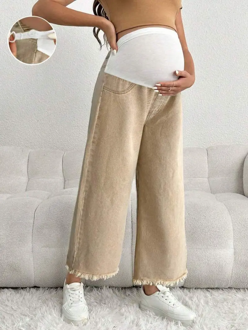 NANCY Maternity Casual Loose Cropped Jeans With Waistband Patchwork
