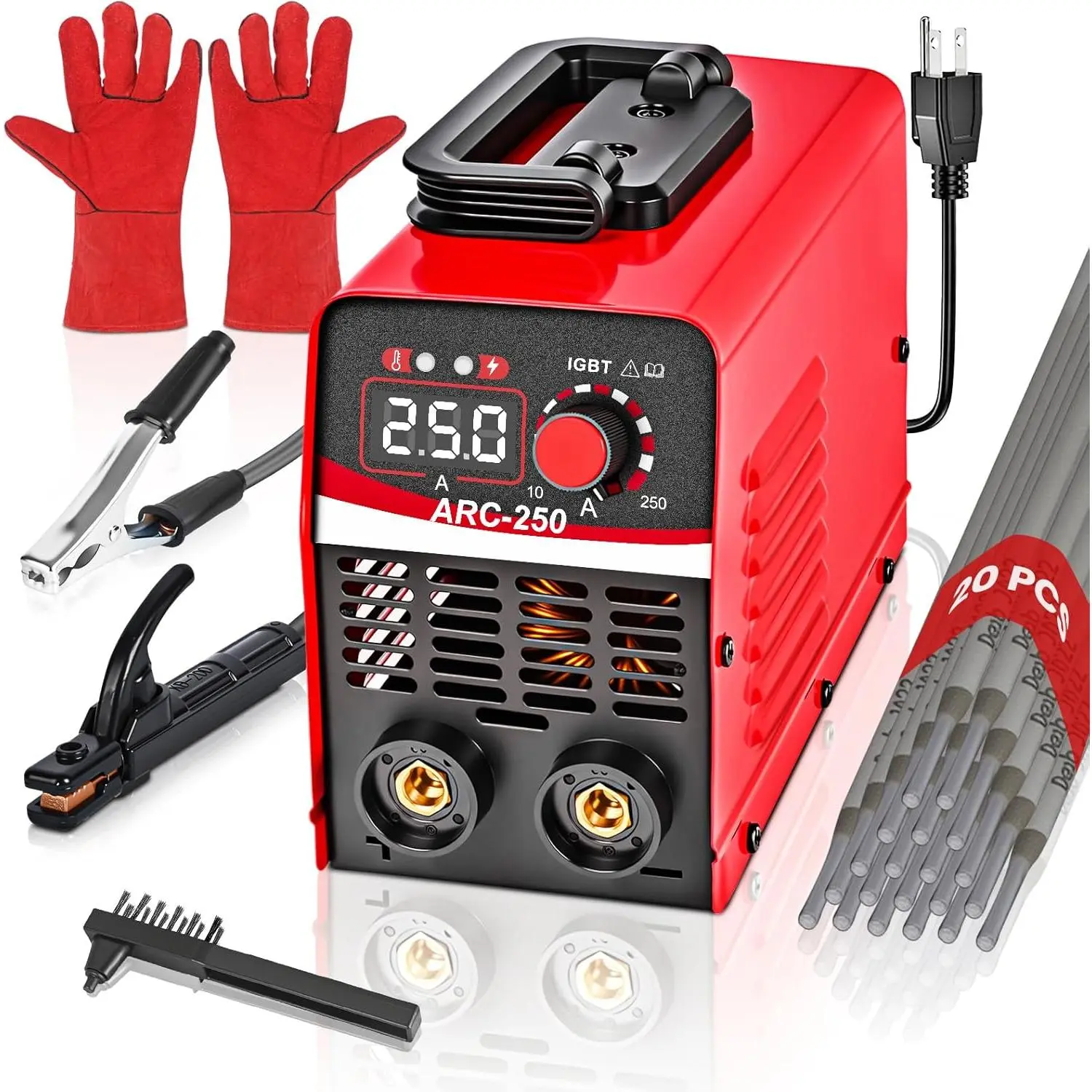 250Amp Portable Stick Welder Kit, 110V Arc Welder with 20PCS Rods & Gloves - Compact Tool for Beginners, Home DIY Metal Repairs (Iron, Steel)
