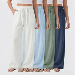 Summer 4-Pack Lightweight Long Pants – High-Waisted Drawstring Loose Wide-Leg Pants for Commuting, Vacation, and Casual Wear