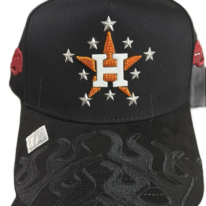 Houston Hat with Flame Logo - Black Baseball Cap for Men and Women - Adjustable Fit & Durable Material