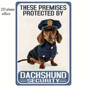 2D Flat 1pc  8*12 in Vintage Metal Sign "These Houses Are Safely Protected By Dachshunds", Suitable for Home, Garden, Indoor/Outdoor Decoration, Fun And Beautiful Decoration, Perfect for Room Decor