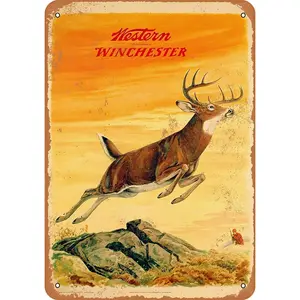 Metal Tin Sign - Vintage Style/Rusty Look 1958 Western Deer - Plaque Poster For Bar Pub Beer Home Garage Man Cave Wall Decor