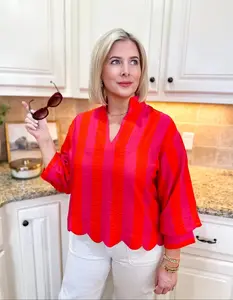 Entro Pink and Red Stripe 3/4 Sleeve Blouse