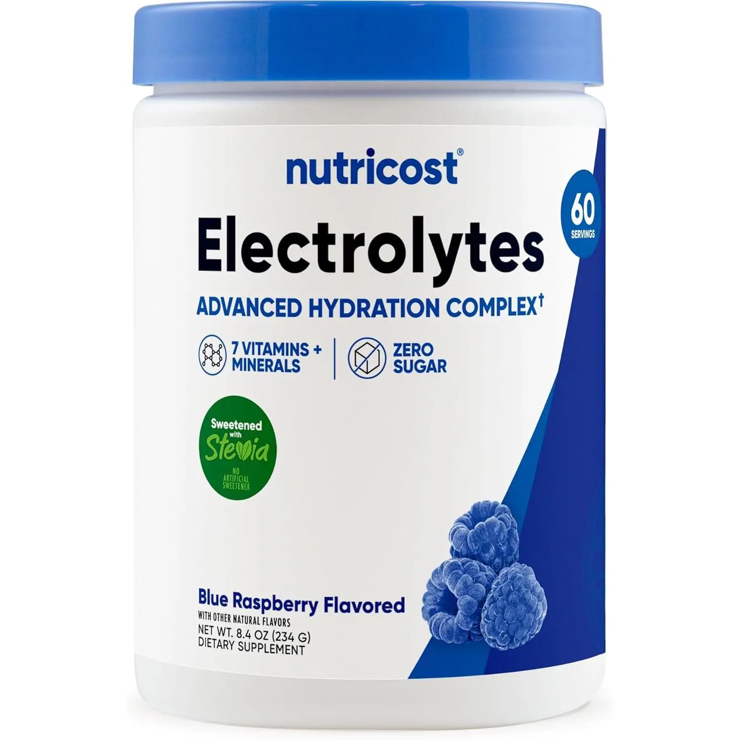 Electrolyte Complex Powder, 60 Servings, Blue Raspberry | Hydration Supplement Drink Mix, With Vitamins and Minerals
