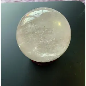 Beautiful 7.3 oz crystal clear quartz sphere crystal ball with wooden stand
