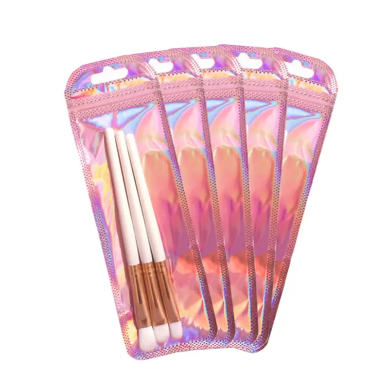 100 Pcs Holographic Packaging Bags, 2.4x7.3" Rose Gold Smell-Proof Pouches with Zip, for Lip Gloss, Candy, Small Business & Diving Enthusiasts, Cute Look, Home Decorations