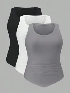 Plus Size Women's Casual Spaghetti Strap Tank Top, Comfortable Daily Wear, Waist Cinching Slimming Design, Versatile Summer