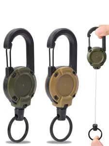 3-in-1 Retractable Pull Reel Hook Carabiner Keychain with Strong Steel Wire Rope Buckle Compact Outdoor Sport Tool for Camping & Hiking 60cm Length Multifunctional Organizing Essentials Multifunctional Organizing Essentials Carabiner Hooks