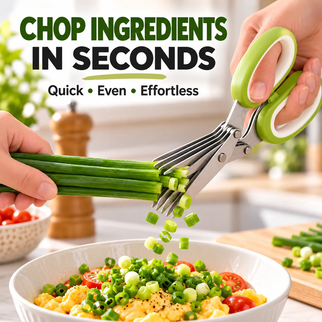 Stainless Steel 5-Blade Herb Scissors with Cleaning Comb, Safety Cover – Indoor Recreation Kitchen Shears for Chopping Scallions, Herbs