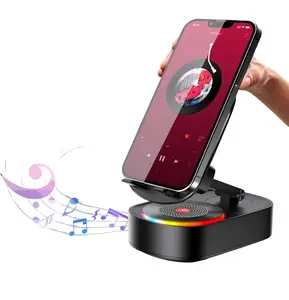 Wireless Speaker Cell Phone Stand，Bluetooth Speaker with LED Nightlight，Wireless Induction Audio Bluetooth Speaker, Induction, CellPhone Stand With InductionSpeaker, Power Bank, Atmosphere Light, Induction SpeakerPhone Stand (Black)