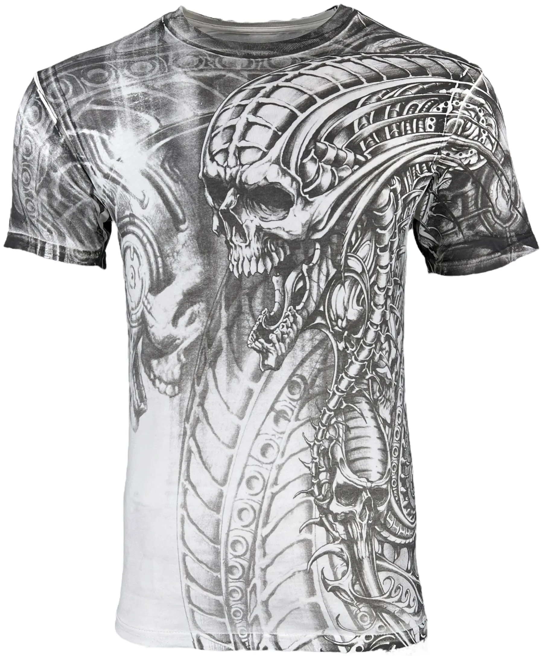 Xtreme Couture By Affliction Men's Casual Short-Sleeve Crewneck Cotton T-Shirt - Proto Metal Print, Streetwear Mensfashion Clothes, White, Tshirt, Fitted Cut