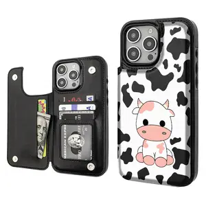 Cow print Pattern Phone Cases Compatible For With iphone 17 16 15 14 13 12 PRO PLUS MAX AIR,Samsung PU Black Brown Pink Durable Flip High quality Leather Credit Card Bag Holder Mother Gift Wallet Shockproof Anti-Drop Full Protection Shell Cover