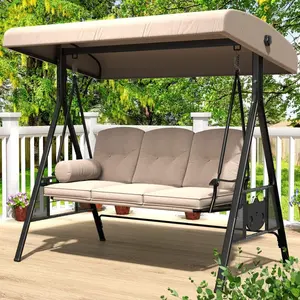 AECOJOY Outdoor Patio Furniture Swing Chair with 3-Seat Adjustable Canopy Removable Cushion Weather-Resistant Frame Anti-Slip Pads for Comfort and Durability