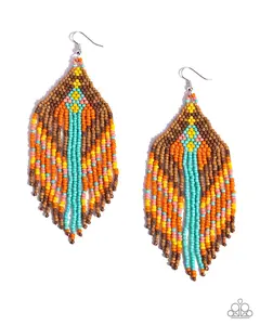 Paramount Pattern - Multi Brown Orange Turquoise Seed Bead Earrings - Paparazzi