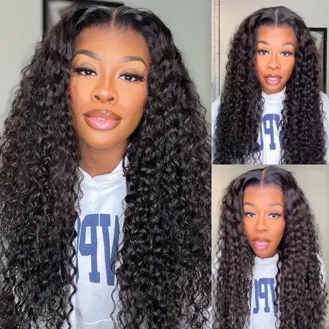 Amanda Hair 13x4 Frontal Wig Glueless Long Curly Water Wave Hair 6*4 Pre-cut Pre Bleached Lace 180% Destiny Thick Curly Hair Wigs #SummerVibes