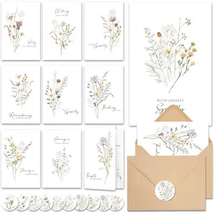 Sympathy Cards with Envelopes and Thoughtful Messages (4"x6")  Wildflowers Watercolor Condolences Cards  Bereavement Cards Set with Envelopes and Matching Stickers  Sympathy Cards Bulk