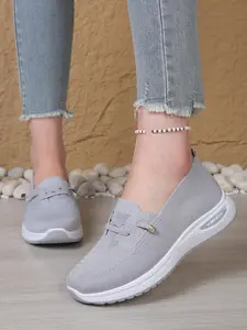 Women's Breathable Knit Flat Slip On Lightweight Shoes, Elastic Lacing Soft Sole, Comfortable Daily Walking Shoes, Casual Outdoor Sports Shoes