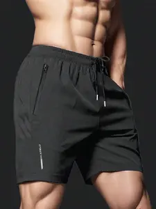 Men's Athletic Gym Shorts with Zipper Pockets, Quick Dry Running Training Shorts, Elastic Waist Casual Sportswear