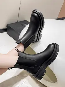 Women's Thick Sole Boots, New Style British Style Mid-Calf Chelsea Boots, Fall Winter Smoke Stacker Boots, in Stock