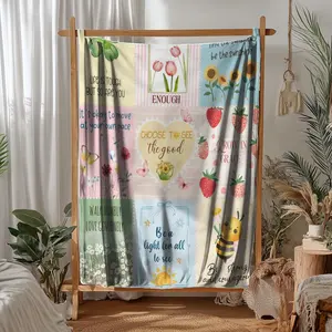 Cottagecore Watercolor Affirmation Tapestry Blanket - Whimsical Home Decor, USA Stock, 3-7 Days Delivery, Inspirational Patchwork Design for Cozy Nights & Gifting