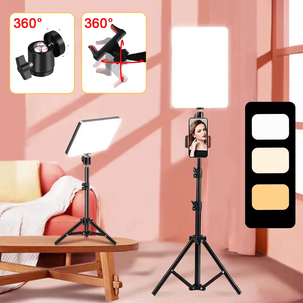 UEGOGO screw floor Tripod With selfie phone Lights, 10 Inch LED Video Light, Adjustable Brightness Shooting Fill Light with outdoor Tripod portable projector Stand, USB Powered Fill Light for studio Video Recording, Live Streaming, Makeup & Vlogging