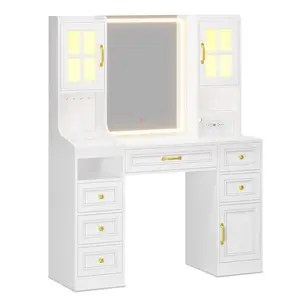 Sikaic LED Makeup Vanity with Mirror Charging Station White