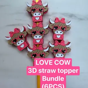 LOVE COW 3D straw toppers (6PCS)