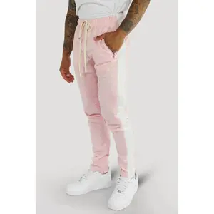 Premium Side Stripe Zip Pocket Track Pants (Pink - White)
