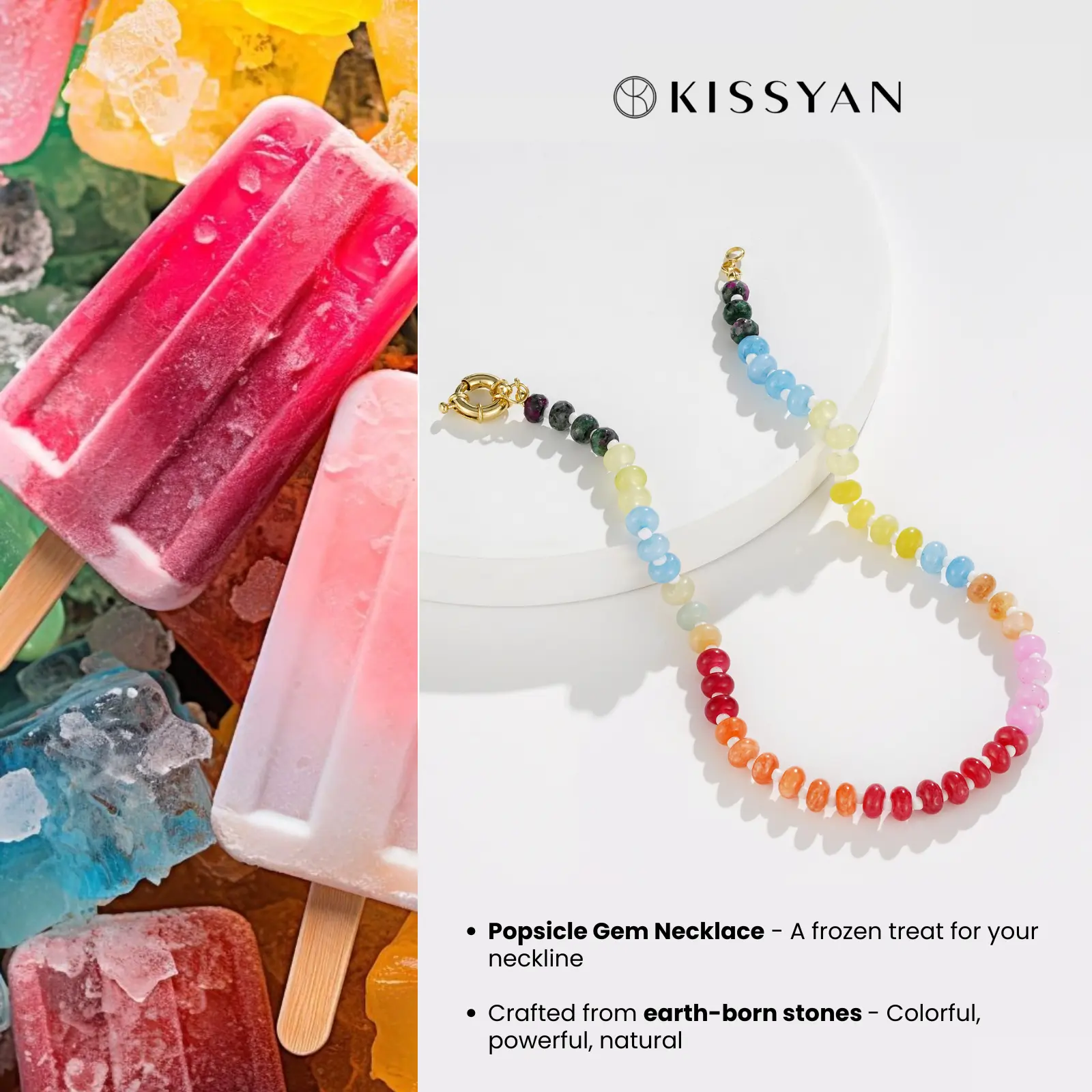 KissYan Beaded Gemstone Necklace for Women, Colorful Boho Bead Choker Natural Stone Surfer Beach Necklaces 14K Gold Plated Summer Handmade Jewelry