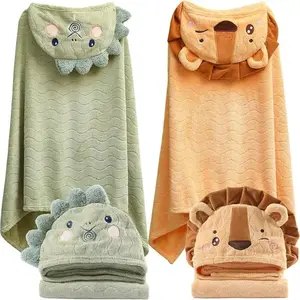 Cartoon Embroidered Hooded Shower Towels, Animal Shape, Super Soft, Strong Absorbency, Quick Dry, No Shedding, Suitable for 0-6 Years
