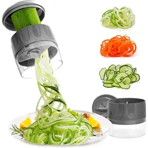 3-in-1 Vegetable Spiralizer Slicer Adjustable Mandoline Spiral Cutter for Zucchini Noodles Carrots Cucumber Grey