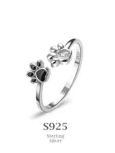 S925 Sterling Silver Paw Design Cuff Ring, Adjustable Ring, Unique Rings, Fashion Jewelry Accessories for Women & Men, Gift for Girlfriend Boyfriend