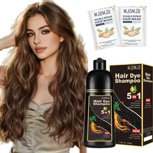 Light Brown 5-in-1 Hair Dye Shampoo – Unisex Herbal Hair Color, Quick Gray Coverage, Long-Lasting Vibrancy, Nourishing & Repairing, Ammonia-Free, Paraben-Free, Gentle & Safe, 16.9 Fl Oz  Complimentary Hair Mask