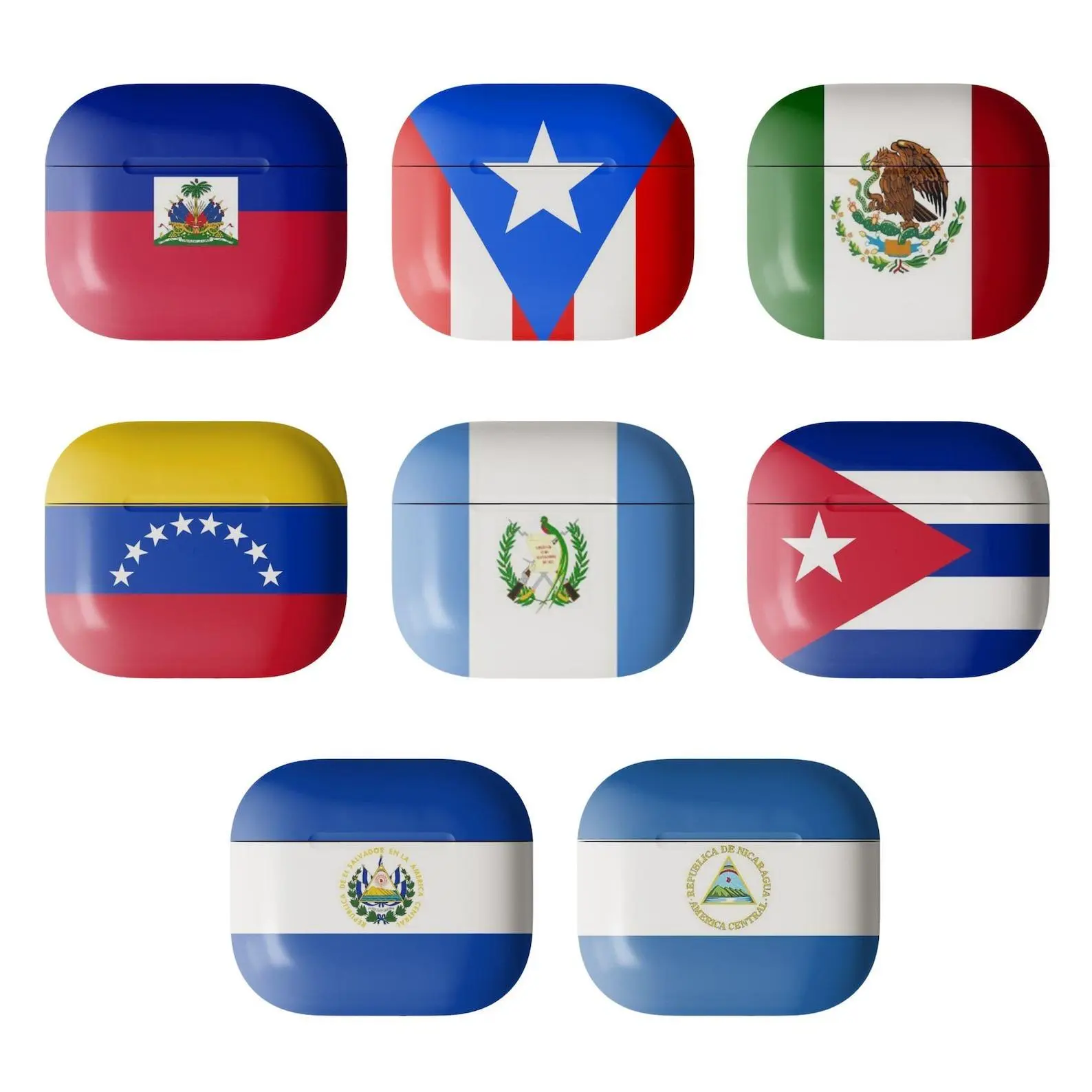 Latin Heritage Flag AirPods Case - Portable Polycarbonate Audio Accessory, Wireless Qi Charging Compatible, Carabiner-Ready, Durable, Lightweight, Modern Cover Fits AirPods 1/2/3/4 & Pro 1/2 for Caribbean Fans, Handheld, Headphone