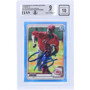 Hunter Greene Cincinnati Reds Autographed 2020 Bowman Chrome Sapphire Prospects #BCP47 Beckett Fanatics Witnessed Authenticated 9/10 Card - Fanatics Authentic Certified