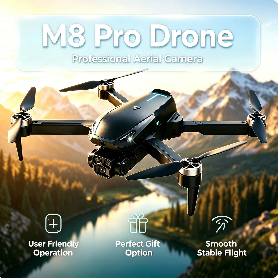 2026 M8 Pro Drone – 360° Stunt Roll, 4K EIS Camera, GPS & 5G WiFi FPV, Brushless Motor, Optical Flow Hover, Smart Obstacle Avoidance, Auto Return, Dual Batteries Included