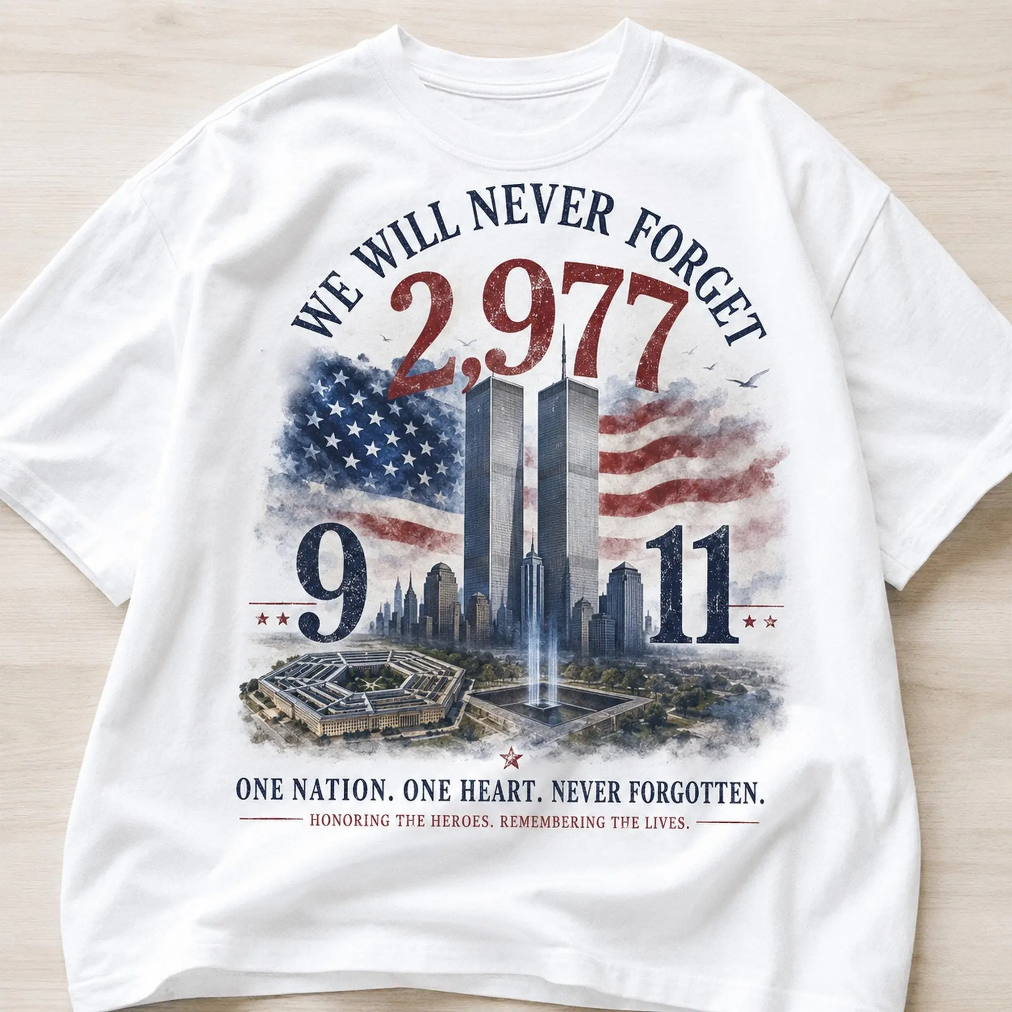 [Sale Up To 50%] 9/11 Memorial Cotton T-Shirt, We Will Never Forget Patriot Day Tribute Tee, Graphic Streetwear T-shirt