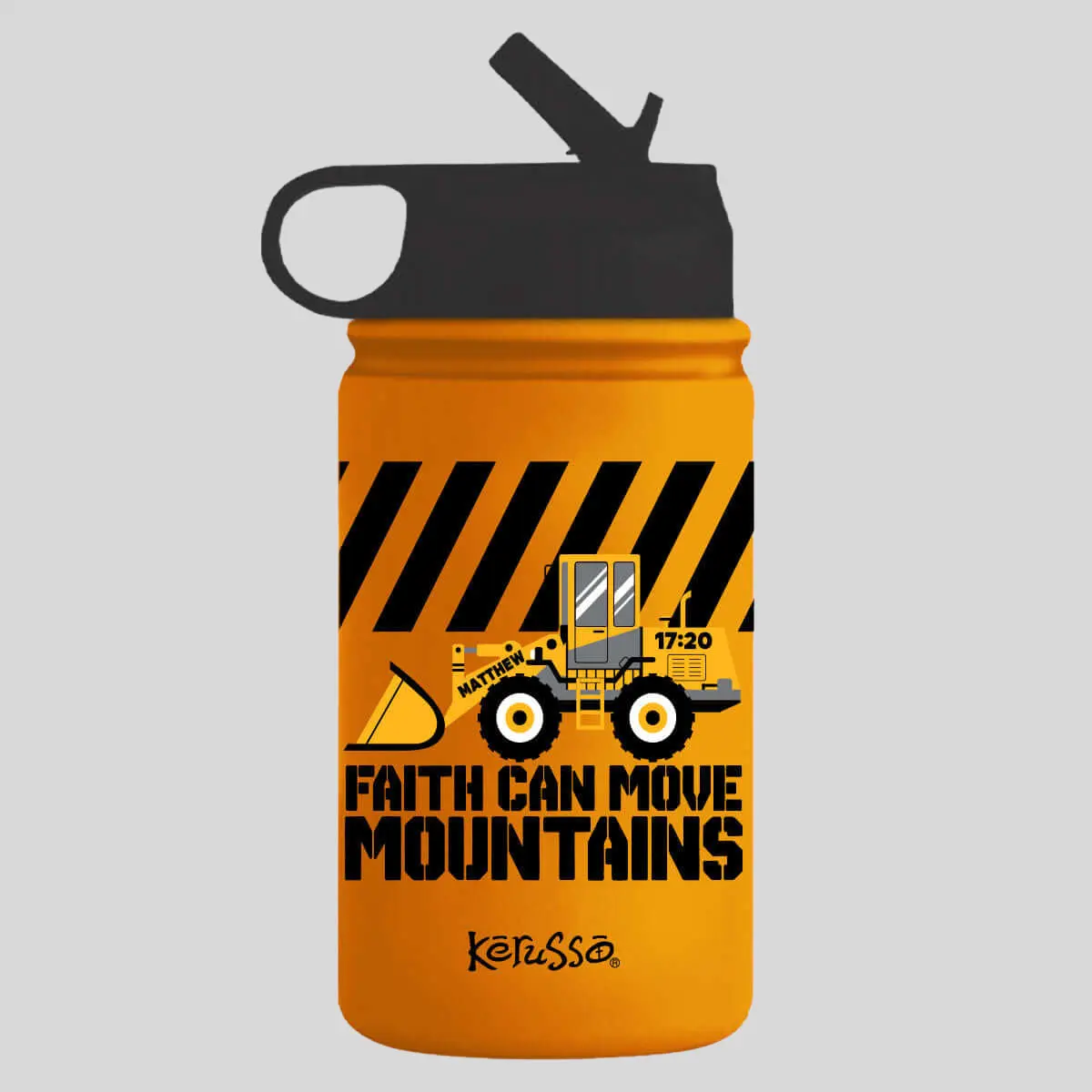 Kids' Sports Water Bottle, 12 oz Orange Stainless Steel Insulated Bottle with Front Loader Graphic and Straw for School, Sports Water Bottles