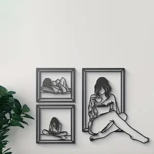 Woman & Flower Line Art Wall Decor, 3 Counts/set Modern Metal Wall Art, Wall Decor for Home Living Room Bedroom, Home Decor Ideas, Wall Decoration