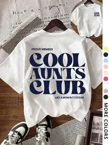 Unisex Cool Aunts Club T-Shirt Like A Mom But Cool Design Proud Member Graphic Tee Casual Oversized Crew Neck Top Funny Aunt Gift For Family & Retro Lovers