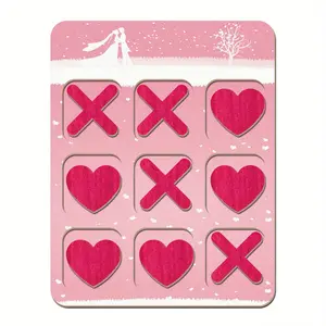 1 Set Wooden Tic Tac Toe Holiday Wedding Gift, Heart Shaped Tic Tac Toe Board, Perfect for Birthday Gift Party Activities with Storage Bag