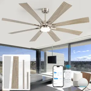 62/72inch Modern Outdoor Ceiling Fan with Ligth & Remote/APP/Voice, Smart Control Reversible DC Fan, Noiseless 8 Dual-finish Blades, 6 Speed Adjustment, 5-CCT Dimmable LED for Patios Bedroom